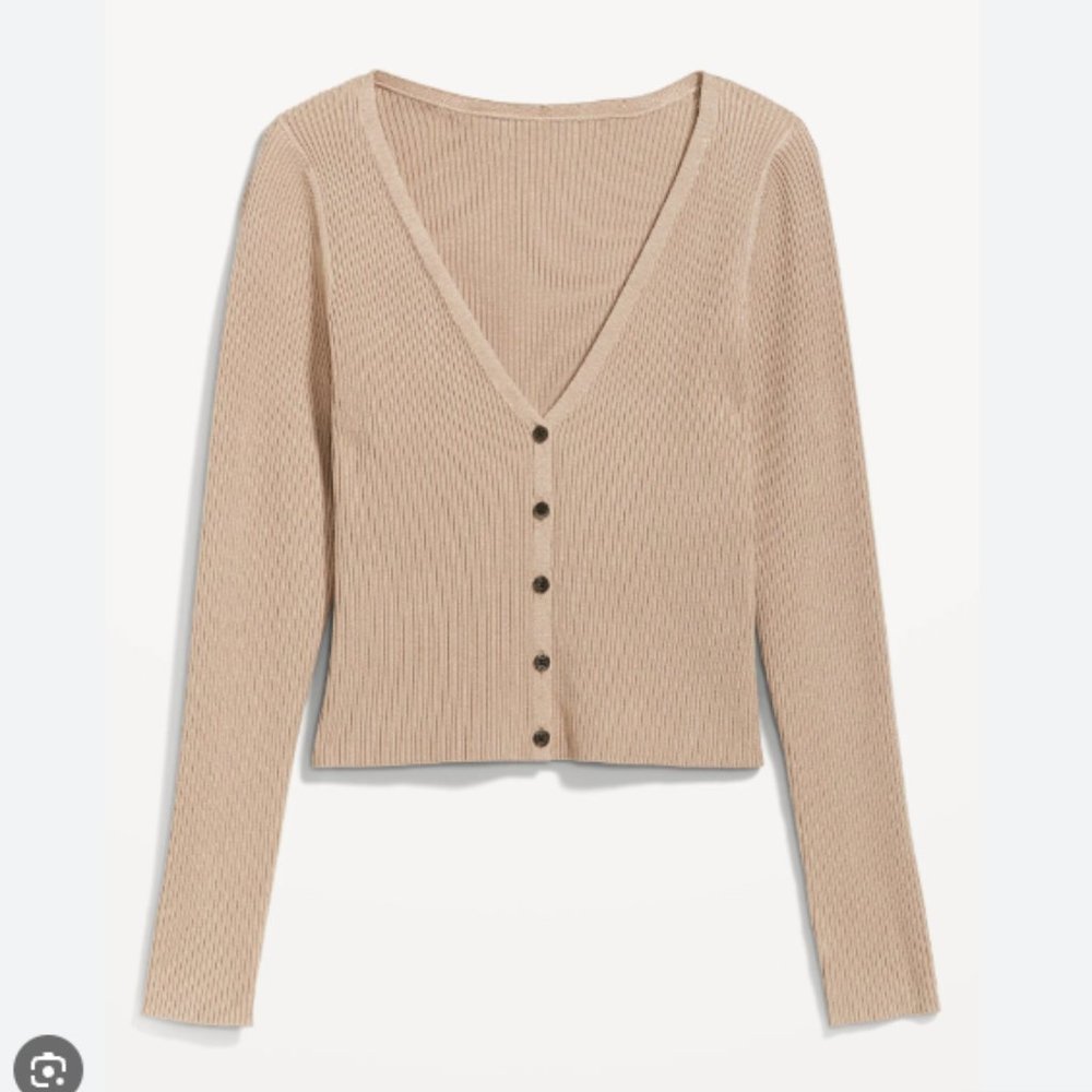 Old Navy V-Neck Rib-Knit Cropped Cardigan Sweater - Mocha (NWOT)